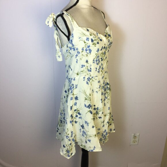 New! Reformation Niara Mini Dress Sz 12 Womans Ivory Clarita Blue Floral Print - Picture 3 of 15